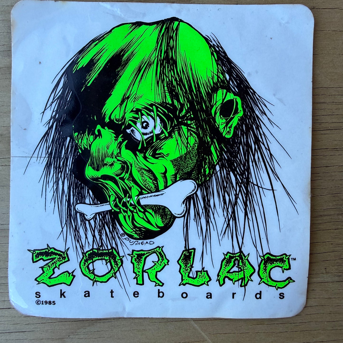 Vintage 1985 ZORLAC Skateboard Sticker Shrunken Head PUSHEAD OG 80s