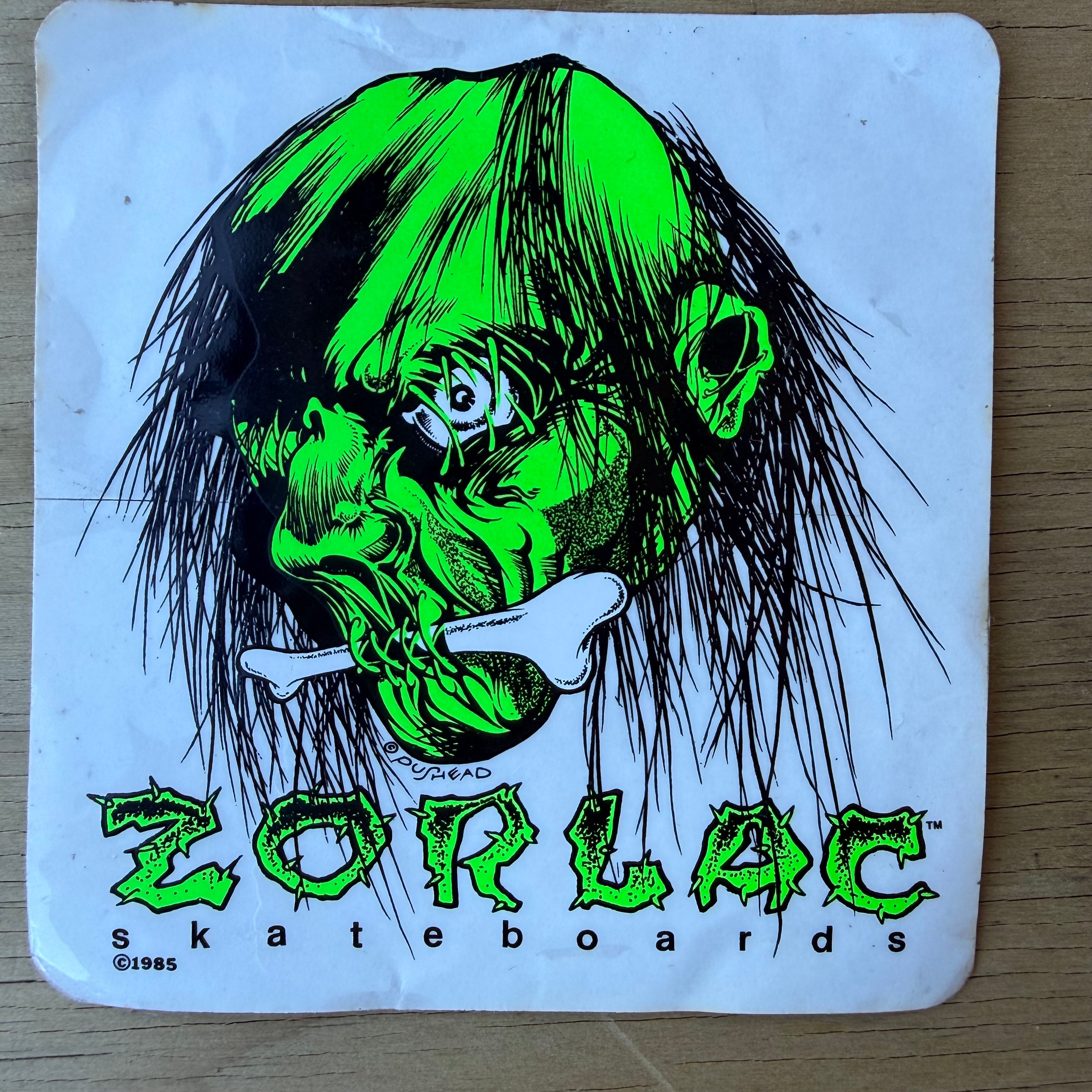 Vintage 1985 ZORLAC Skateboard Sticker Shrunken Head PUSHEAD OG 80s