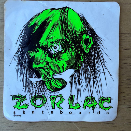 Vintage 1985 ZORLAC Skateboard Sticker Shrunken Head PUSHEAD OG 80s