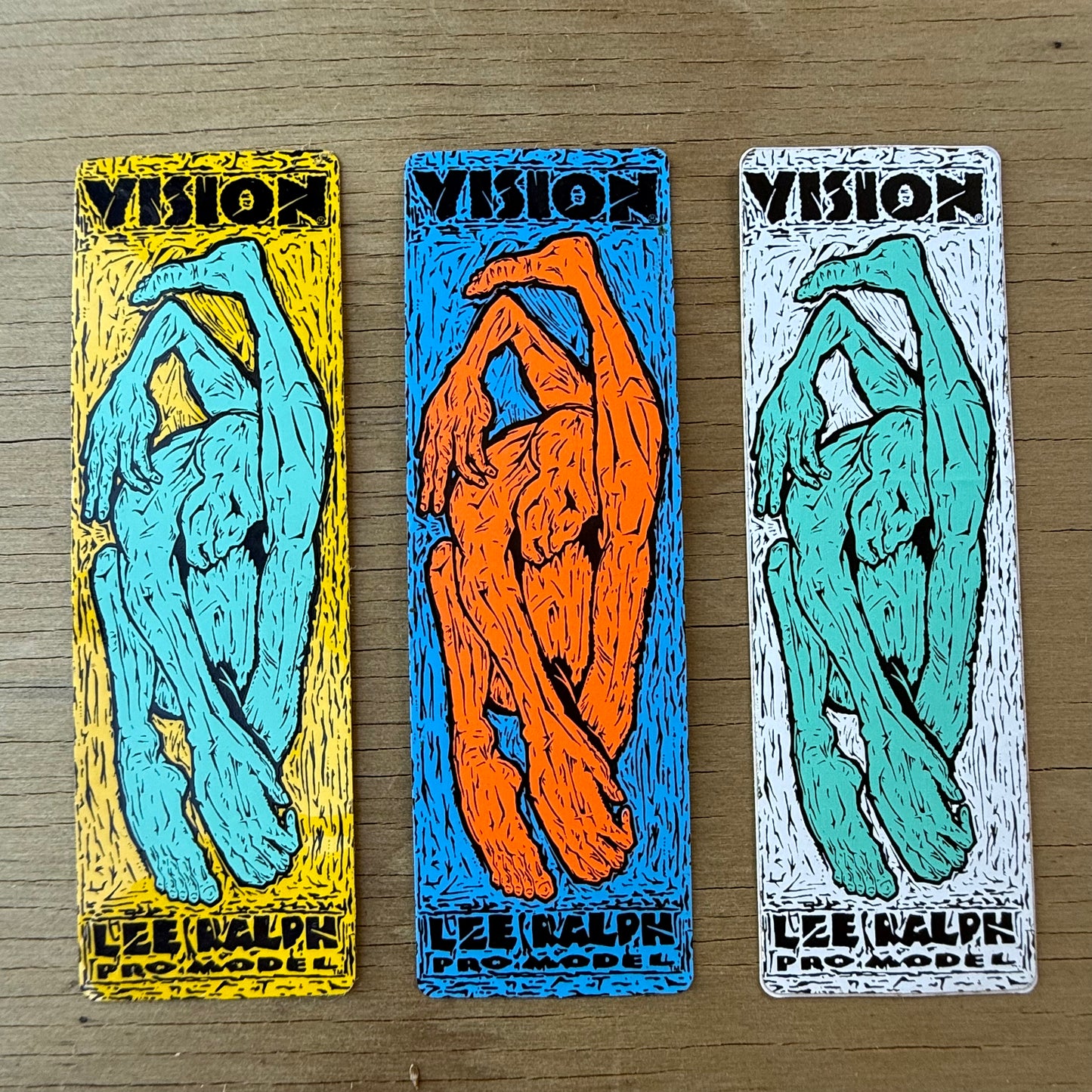 Set of 3 Vintage 1980s VISION Lee Ralph Stickers - OG Contortionist - NOS Skate