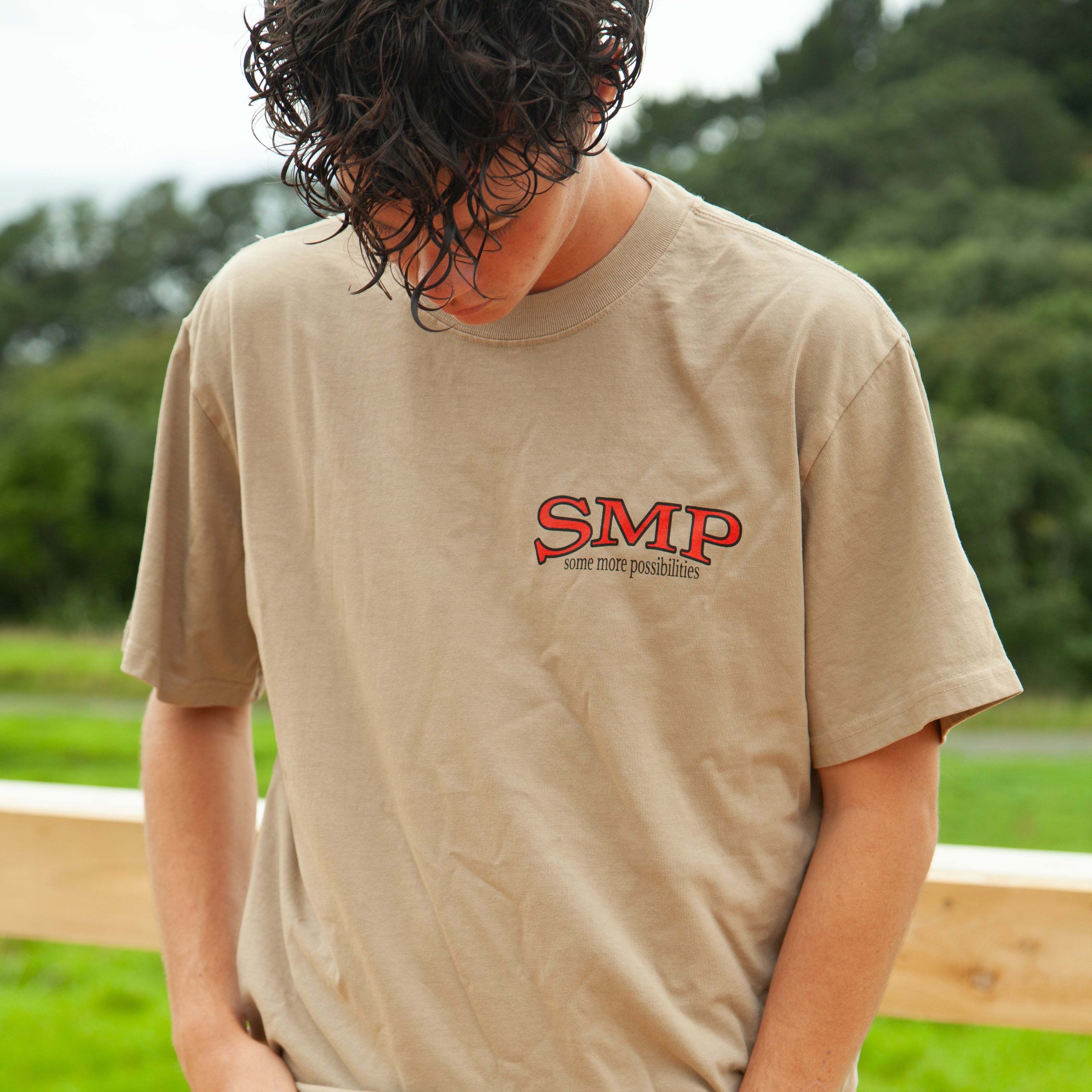 Swindle SMP Some More Possibilities T Shirt ~ faded khaki. ON SALE ! NOW $48.50