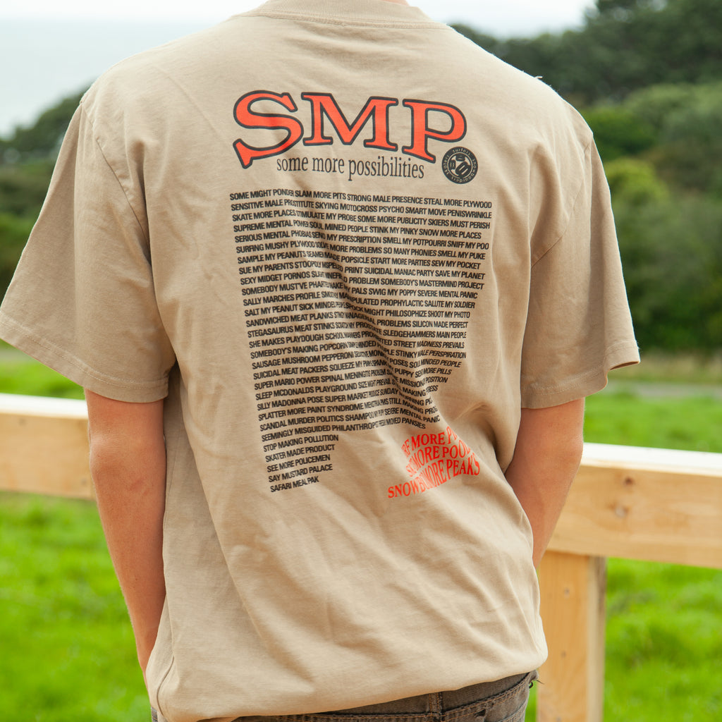 Swindle SMP Some More Possibilities T Shirt ~ faded khaki. ON SALE ! NOW $48.50