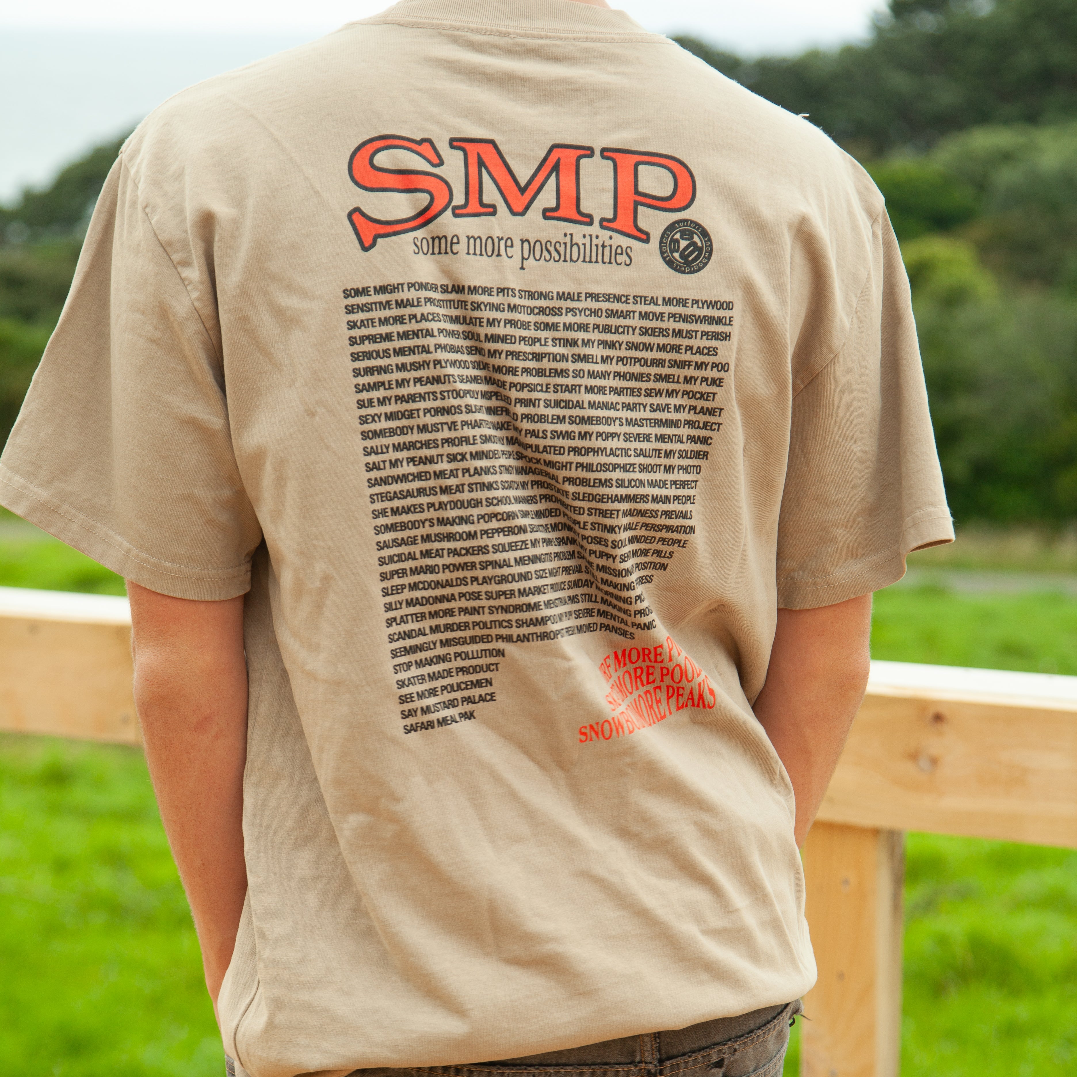 Swindle SMP Some More Possibilities T Shirt ~ faded khaki. ON SALE ! NOW $48.50